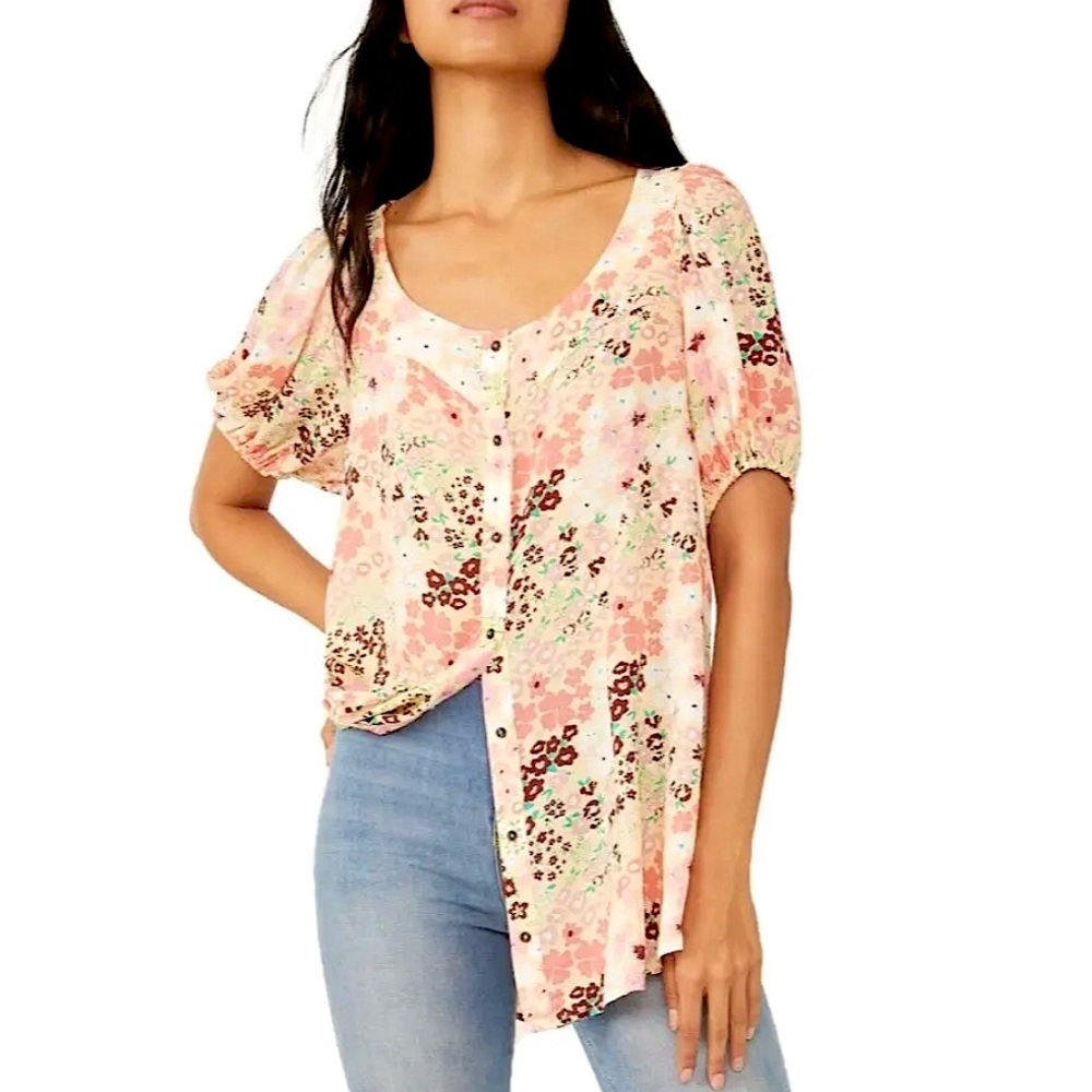 NWOT Free People Callie Floral Tunic Blouse Women’s XS